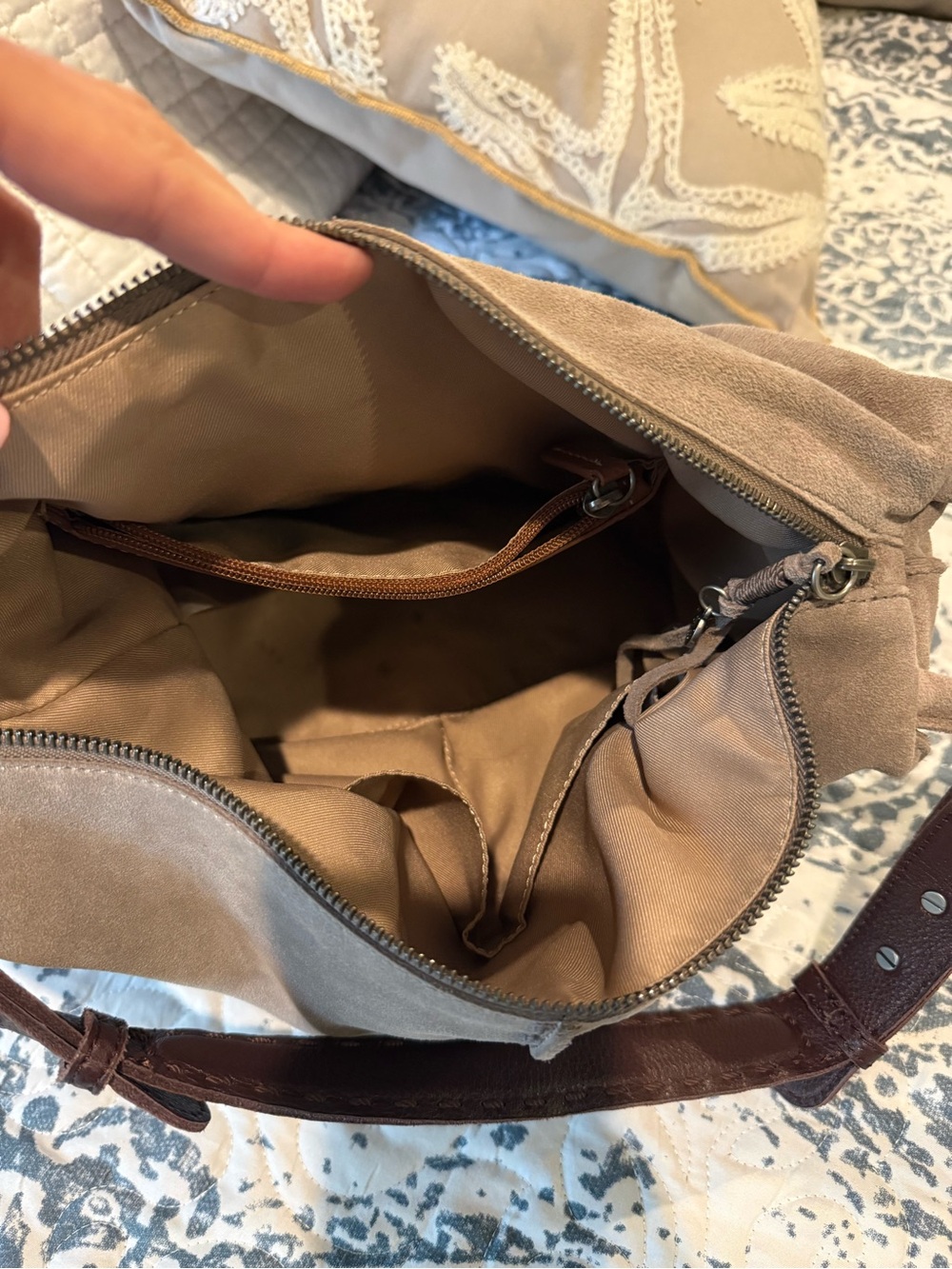 The Sak Taupe Suede Shoulder Bag with Dark Brown Strap - Picture 4 of 4
